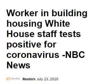 新闻！美国白宫办公楼的一名餐厅员工新冠肺炎测试呈阳性。