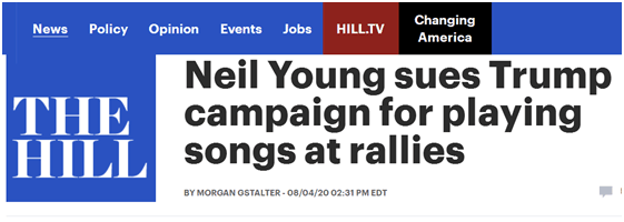 摇滚歌手尼尔·杨起诉特朗普竞选团队在集会上使用他的歌曲。