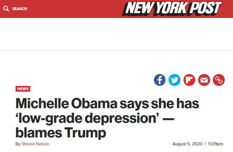 米歇尔·奥巴马透露"轻度抑郁"部分原因是特朗普：本届政府虚伪令人沮丧