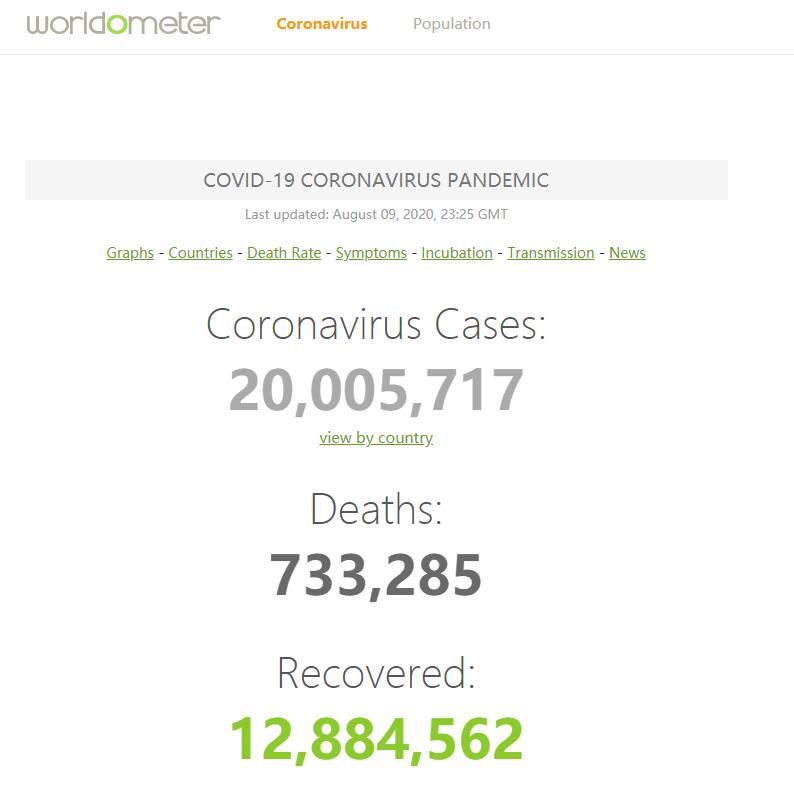 最新消息：全球新冠肺炎累计确诊病例已超2000万例