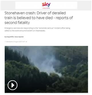 苏格兰客运列车脱轨已造成一人死亡多人受伤，英媒：火车司机已死亡