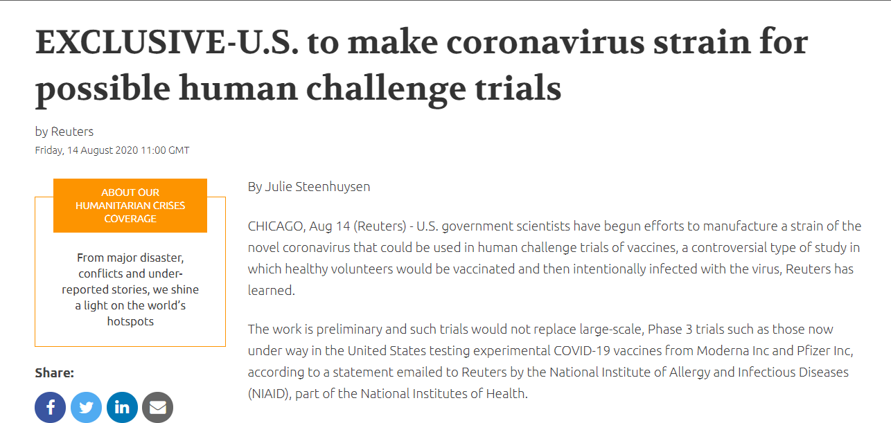 美国疫苗研究引起争议：让志愿者故意感染新型冠状病毒