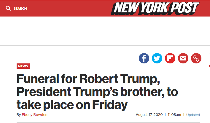  特朗普表示，他计划在白宫为他的兄弟举行葬礼：这对他来说是一种极大的荣誉。