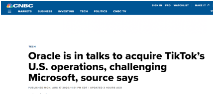 美国媒体：据消息人士透露，软件巨头甲骨文参与竞购TikTok的美国业务