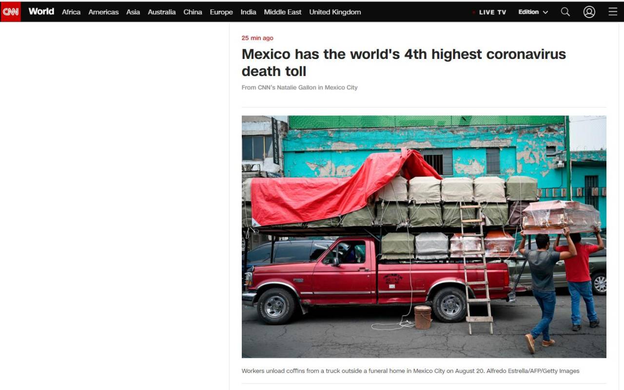 墨西哥新冠死亡病例超6.7万，是全球新冠死亡人数第四多国家。