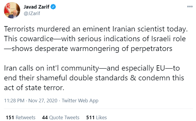 顶级核科学家被暗杀，伊朗高官誓言将以雷霆之势回击